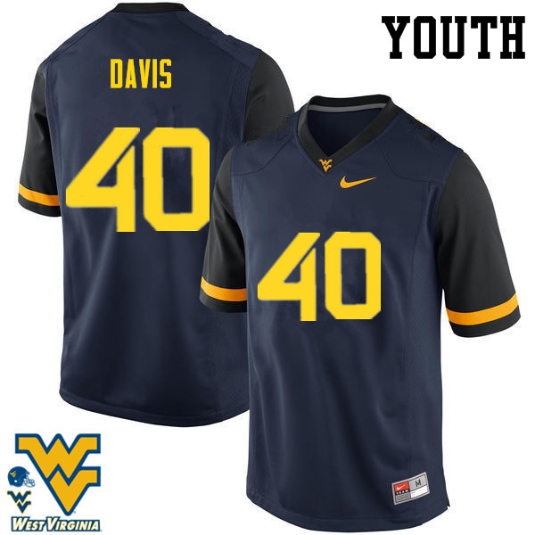 NCAA Youth Fontez Davis West Virginia Mountaineers Navy #40 Nike Stitched Football College Authentic Jersey FL23A02BO